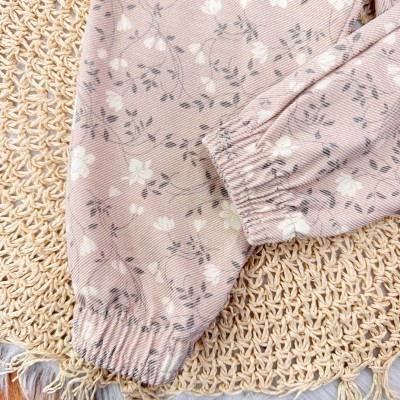 Conj. Blusa Manga Longa Flores 3D e Calça Floral - Areia